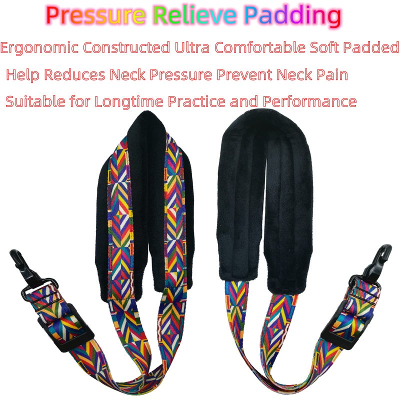 Xinlinke Saxophone Neck Strap Soft Padded Rainbow Braided Pattern for Alto Baritone Soprano Sax - Image 3